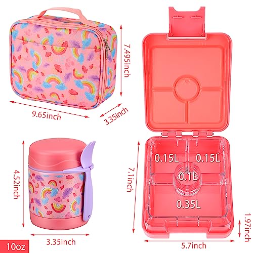 Howeemo Rainbow Bento Lunch Box Set, 25.36 oz Capacity, Stainless Steel Insulated Soup Thermo, Leak-proof Bento Box, Microwave and Dishwasher Safe - color: Rainbow