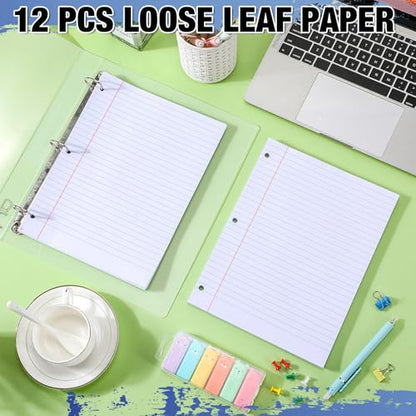 Fulmoon 12 Pcs 8" x 10-1/2" Wide Ruled Loose Leaf Paper 3 Hole Punched Notebook Paper 100 Sheets Per Pack, 56 Gsm, Filler Paper for Adults Students Binder College School - size: Wide Ruled
