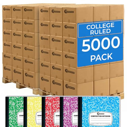Rosmonde 5000 Pack (Pallet) Composition Notebooks Bulk, College Ruled, Jumbo Pallet of Composition Notebooks, 200 Pages (100 Sheets), 9-3/4 x 7-1/2, Bulk for School Districts, 4-7 Days Transit - size: 5000 Pack | District Pallet, style: Color Marble