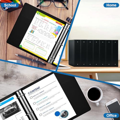 2 Inch 3-Ring Binder, 2" Round Ring Binder with 2 Inside Pockets, 6 Pack Black Binders, Clear View Cover, Holds Up to 450 Sheets 8.5" x 11" Paper，Study Binders for Office/Home/Back to School