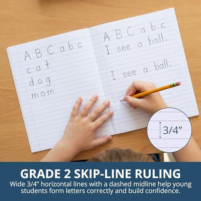 ROARING SPRING Primary Composition Book, Handwriting Notebook for Kids (K - 2nd Grade), Grade 2 Ruled, 3/4" Skip-Line Manuscript Paper, Flexible Cover, 9.75" x 7.5", 50 Sheets/100 Pages, 72 Pack - color: Blue Marble