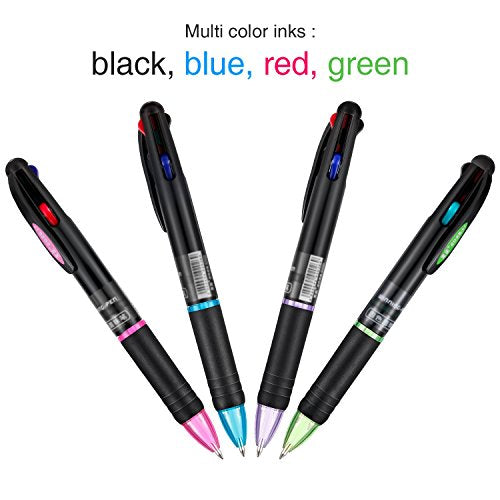 JOVITEC 12 Pcs Multicolor Ballpoint Pens 0.7 mm 4 in 1 Retractable Ballpoint Pens 4 Colors Gel Ink Ball Point Pen School Supplies Back to School Gift for Students Teacher Coworker Nurse Office