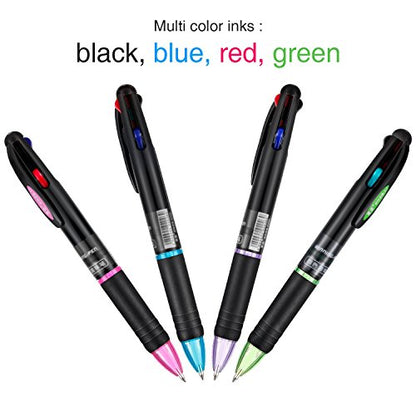 JOVITEC 12 Pcs Multicolor Ballpoint Pens 0.7 mm 4 in 1 Retractable Ballpoint Pens 4 Colors Gel Ink Ball Point Pen School Supplies Back to School Gift for Students Teacher Coworker Nurse Office