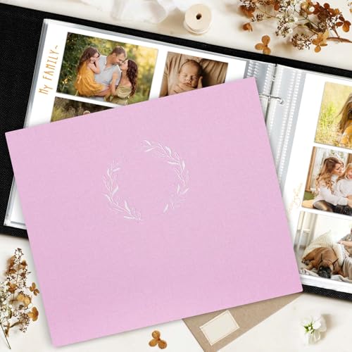 Lanpn 2 Packs Photo Album Scrapbook 12x12, Linen Cover Wreath Design Top Load 3 Ring Folder Binder Photobook Photo Book 12 x 12 inch with 30 Plastic Sleeves 60 Pages Pink - color: Pink, size: 12x12"/2PK