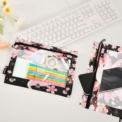 2 Pack Pencil Pouch for 3 Ring Binder Axolotl Cherry Blossom Pencil Case Pouch with Clear Window Zipper Binder Pencil Pouches Pen Bag for Office School Supplies - color: Axolotl Cherry Blossom