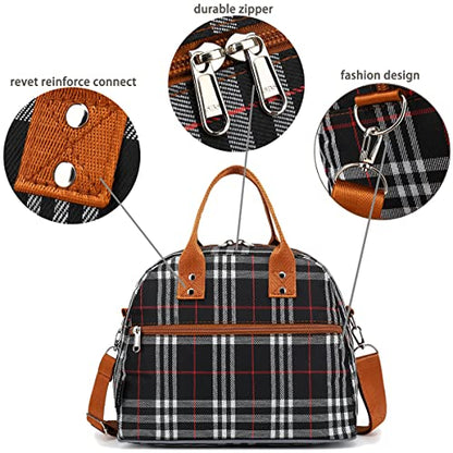 FlowFly Insulated Lunch Bag for Women & Men, Large Reusable Lunch Tote with Shoulder Strap & Handle, Freezable Cooler Bag for Work, Travel & Meal Prep,W&B (W&B) - color: Checkered