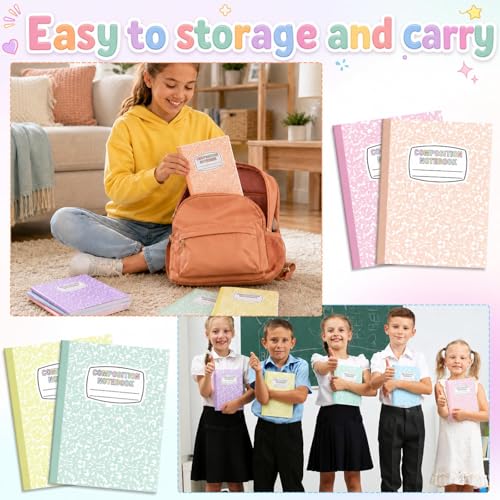 6 Pack Large Composition Notebooks Bulk 9.8 × 7.5 in Wide Ruled Hard Cover Composition Book Assorted Marble Journal College Ruled Paper for Adult Student College Office Back to School Supplies(Pastel) - size: 6 Pack, style: Pastel