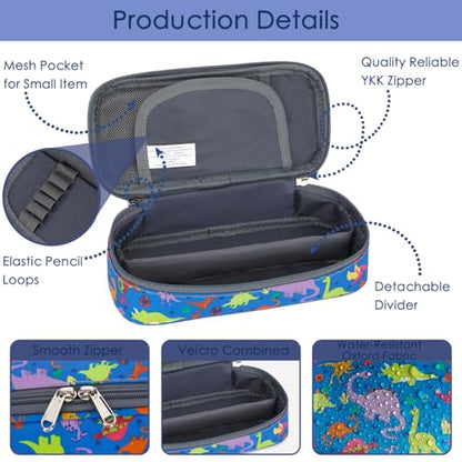 FlowFly Large Capacity Pencil Case for Kids, Boys & Girls – Zippered Multi-Functional Pen Pouch, Soft & Portable Pencil Bag for School, Teens, Students, Dinosaur - color: Dinosaur