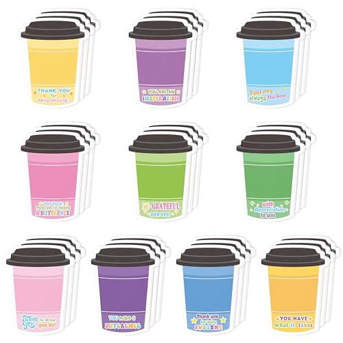 Xqumoi 30 Pack Employee Appreciation Coffee Cup Sticky Notes - Self Sticky Notepad Writing Memo Pad for Coffee Lover Staff Member Colleague Worker Office School Supply - style: Employee Appreciation