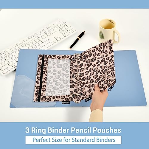 Fisyme Leopard Cheetah Print Pencil Pouch for 3 Ring Binder Pencil Case Pencil Bag Zipper Pouch with Clear Window for Office Supplies 2 Pack - color: Multi-1