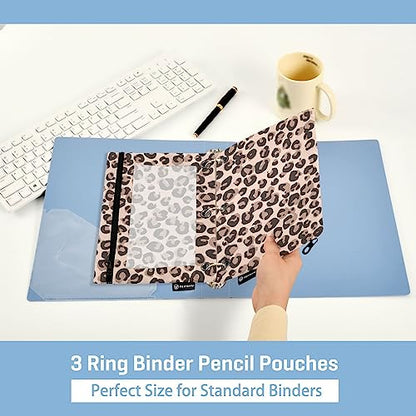 Fisyme Leopard Cheetah Print Pencil Pouch for 3 Ring Binder Pencil Case Pencil Bag Zipper Pouch with Clear Window for Office Supplies 2 Pack - color: Multi-1