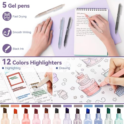 DazSpirit 61PCS Aesthetic College School Supplies Set with Cute Pencil Case | Pastel No Bleed Highlighters, Gel & Erasable Pens, Mechanical Pencils, Refills & Sticky Notes, Complete Stationery Kit - color: Purple