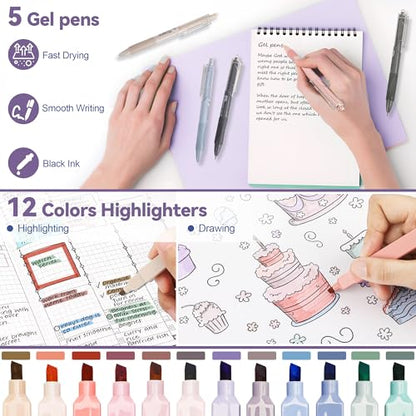 DazSpirit 61PCS Aesthetic College School Supplies Set with Cute Pencil Case | Pastel No Bleed Highlighters, Gel & Erasable Pens, Mechanical Pencils, Refills & Sticky Notes, Complete Stationery Kit - color: Purple