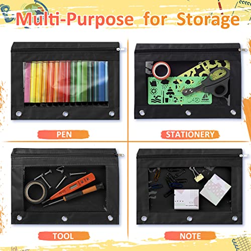 Marspark 48 PCS Pouch Bag for 3 Ring Binder - Bulk Zipper Pencil Binder Pouches with Clear Window for Utensils Storage Supplies(Black) - color: Black