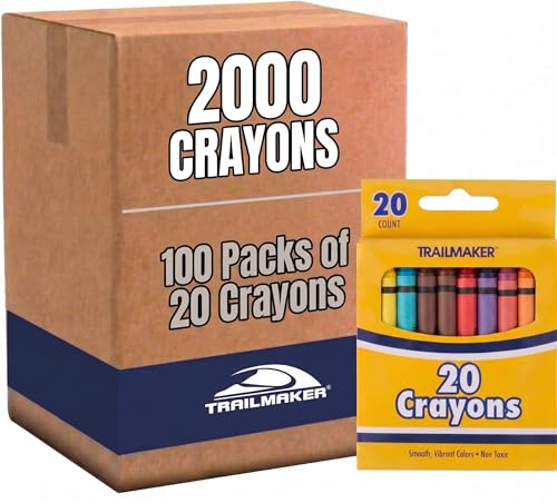 Trail maker Bulk Crayons for Kids (2000 Count), Classroom School Supplies, Party Favors, Donations, Daycare, Preschool & Summer Camp (100 Boxes of 20 Crayons) - color: 2000 count (100 Packs of 20 Crayons)