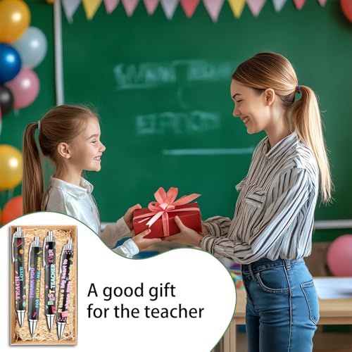 Teacher Appreciation Week Ballpoint Pens Set of 8 – Teacher Theme Pens with Book, Pencil & Classroom Supply Designs and Inspiring Quotes – Smooth Black Ink Pens for Classroom, Office, Thank You Gifts - style: Teacher-Style2