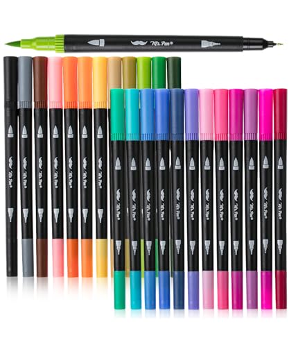 Mr. Pen- Dual Tip Brush Pens, 24 pcs, Assorted Color | Fine & Brush Tip Markers for Adult Coloring Markers for Adults - color: Vibrant, size: 24 Pack
