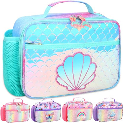 RHCPFOVR Kids Lunch Box for Girls Teens Insulated Lunch Bag Reusable Lunch Tote Kit for School Travel - color: Blue Mermaid Scale