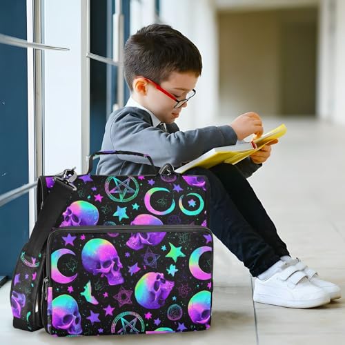 3 Ring Zipper Binder Purple Blue Skull Moon Binders Bag with Shoulder Strap 500 Sheets Paper Organizer Trapper Keeper Documents Storage File Folder for School Office - color: A860