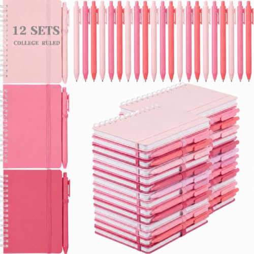 Fulmoon 12 Set Small Spiral Notebooks A6 with Pens Bulk, Multicolor 4" x 6" Pocket Notebooks Mini Lined Journals 50 Sheets for Back to School Supplies Students Gifts Rewards Office (Blush Petals) - color: Blush Petals