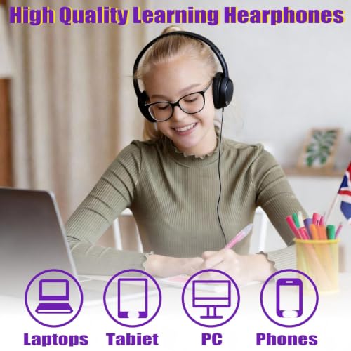 Yunsailing 30 Pack Over Ear Wired Headphones Bulk for School Classroom Student, Adjustable Headband with 3.5mm Jack, Lightweight Design Earphones for Classroom Learning and Testing (Black) - color: Black