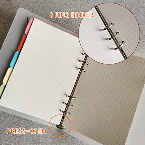 DY.2ten A5 6-Hole Binder Notebook Refills Set - 135 Sheets (270 Pages) Graph Paper + 2pcs A5 Zipper Binder Pockets + 5 Pcs A5 Dividers + Index Note Tabs + Index with Date + Ruler - color: A5 Square Paper
