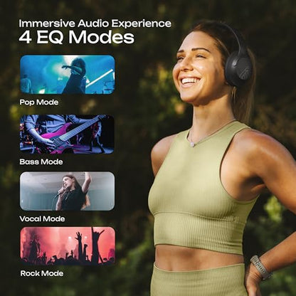 PowerLocus Bluetooth Headphones Over Ear, 50H Playtime with 4 EQ Modes Wireless Headphones with Microphone, HiFi Stereo Deep Bass, Soft Ear Cups, Foldable Lightweight Headset for Travel/Office/Workout - color: Black Line