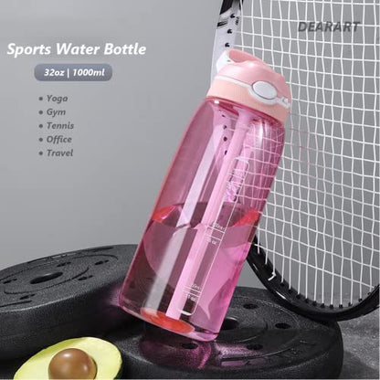 DEARART 2-Pack 32oz Purple-Mix and Pink Water Bottle, Detachable Straw Wide Mouth Motivational & Time Marker with Handle Easy Carried, Flip Up Lid Lock Feature