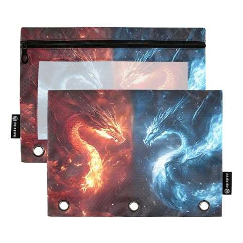 SsangYong Pencil Pouch for 3 Ring Binder 2 Pack Zipper Binder Pencil Bag with Clear Window Pencil Case for Office Supplies - color: Multi70
