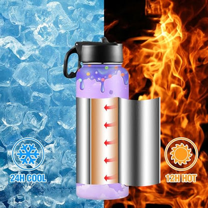 D-Story Custom Water Bottles Back to School Gift for Girls 18Oz Personalized Stainless Steel Double Wall Insulated Water Bottle with Straw Lid Customized Name Princess Bottles Daughter Birthday Gifts - color: Design 21