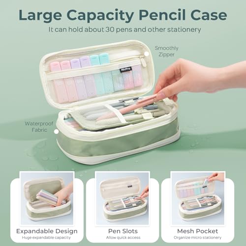 Nicpro 50PCS Aesthetic School Supplies with Cute Pencil Case, 5 Quick Dry Black Ink Pens, 12 Pastel Highlighters, 6 Mechanical Pencil 0.5, 0.7, 0.9 & 2.0 mm for Students Stationary College Essentials - color: Green, size: 2 Count (Pack of 25)