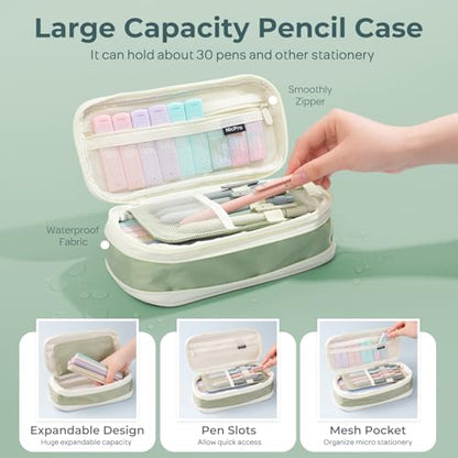 Nicpro 50PCS Aesthetic School Supplies with Cute Pencil Case, 5 Quick Dry Black Ink Pens, 12 Pastel Highlighters, 6 Mechanical Pencil 0.5, 0.7, 0.9 & 2.0 mm for Students Stationary College Essentials - color: Green, size: 2 Count (Pack of 25)