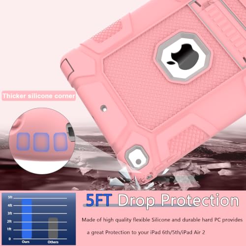 iPad 6th Generation Cases, iPad 5th Generation Case, iPad Air 2 Case, iPad 9.7 Case, Shockproof Rugged Drop Protection Cover for iPad 9.7'' A1893/A1954/A1822/A1823, Pink+Gray - color: Pink+Gray