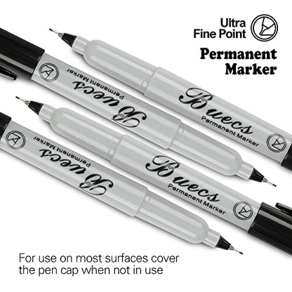 Buecs Permanent Markers, 60 Count Ultra Fine Point Black Permanent Markers, Works on paper, Plastic, Stone, Glass, Metal
