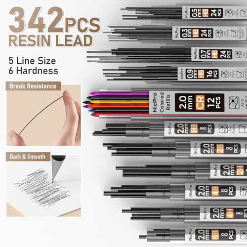 Nicpro 37PCS Gold Art Mechanical Pencil Set, 4PCS Metal Drafting Pencil 0.3/0.5/0.7/0.9 mm & 2PCS 2mm Lead Holder (6B 4B 2B HB 2H 4H) School Supplies for Sketching Drawing with 23 Tube Lead Refills - color: Gold, style: 0.3 0.5 0.7 0.9 2.0