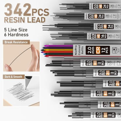 Nicpro 37PCS Gold Art Mechanical Pencil Set, 4PCS Metal Drafting Pencil 0.3/0.5/0.7/0.9 mm & 2PCS 2mm Lead Holder (6B 4B 2B HB 2H 4H) School Supplies for Sketching Drawing with 23 Tube Lead Refills - color: Gold, style: 0.3 0.5 0.7 0.9 2.0