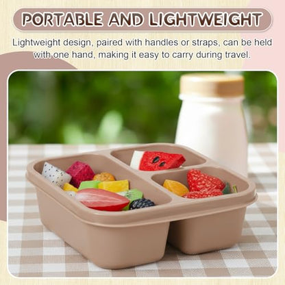 Honeydak 5 Pack Snack Containers 3 Compartment Bento Snack Boxes Divided Meal Prep Containers with Lids Reusable Adults Lunch Food Storage Box for School Work Travel(Cream Brown) - color: Cream Brown