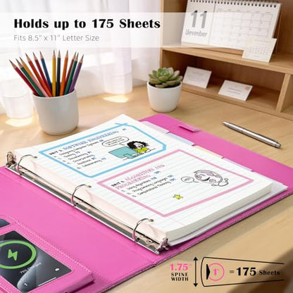 Ospelelf Glitter Leather Clipboard Binder 1 Inch, Magnetic Clipboard Folio Organizer with 5 Pocket Dividers & Zipper Pouch, Cute 3 Ring Document Organizer Binder for Office, Glitter Pink - color: Glitter Pink