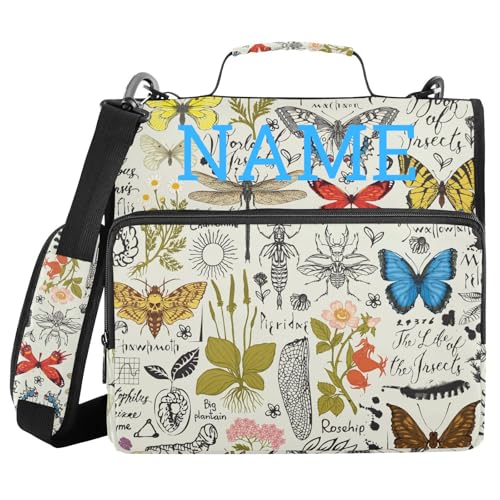 Personalized Butterfly 3 D-Ring Binder Bag Zipper Organizer | Multi-Pocket with Handle and Detachable Shoulder Strap Holds 500 Sheets for School Office Supplies - color: Dhb-103
