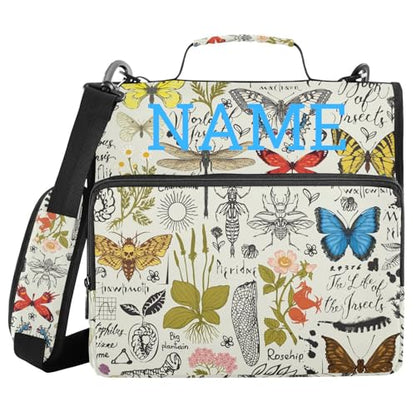 Personalized Butterfly 3 D-Ring Binder Bag Zipper Organizer | Multi-Pocket with Handle and Detachable Shoulder Strap Holds 500 Sheets for School Office Supplies - color: Dhb-103