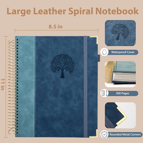 Yoment Hardcover Spiral Notebook 8.5" x 11" Leather 5 Subject Notebook College Ruled with Dividers Tabs 300 Pages Large Spiral Journal Notebooks for Work School Note-Taking Business, Gray Blue - color: Gray Blue