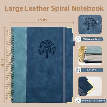 Yoment Hardcover Spiral Notebook 8.5" x 11" Leather 5 Subject Notebook College Ruled with Dividers Tabs 300 Pages Large Spiral Journal Notebooks for Work School Note-Taking Business, Gray Blue - color: Gray Blue