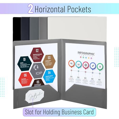 Mr. Pen- Plastic Folders with Pockets, 5 pcs | Aesthetic File Folder with Business Card Slot, 2-Pocket Folder, Back to School, Office, Filing Supplies - color: Grey Spectrum, size: 5 Pack
