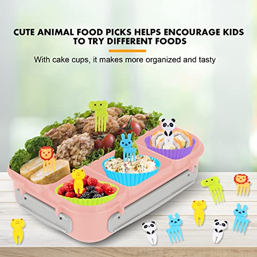Bento Box for Kids 1300ML with 4 Compartment & Food Picks Cake Cups, Pink | Lunch Box Containers for Adults/Kids/Toddler, Leak-Proof, Microwave/Dishwasher/Refrigerator Safe, BPA Free - color: Pink
