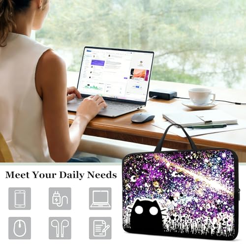 17 17.3 inch Laptop Sleeve with Handle, Black Cat Night Sky Water‑Resistant Laptop Carrying Case for HP 17.3 inch Laptop/HP Envy 17/Dell Inspiron 17/Lenovo Ideapad 17.3 - color: Black Cat Night Sky, size: 17-17.3 inch Devices