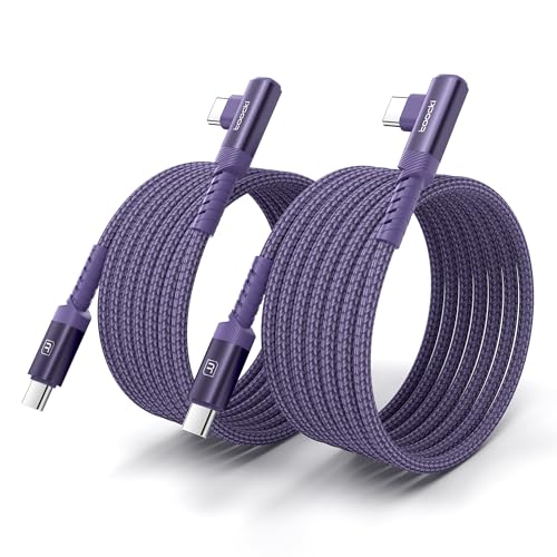 USB C to USB C Charger Cable, 60W Type C Charging Cable Cord, Right Angle Fast Charging USBC to USBC Cable for iPhone 17 16 15 Pro Plus Pro Max Air/MacBook Air/Samsung S25 Ultra /S24 - color: Purple, size: 6.6+6.6FT