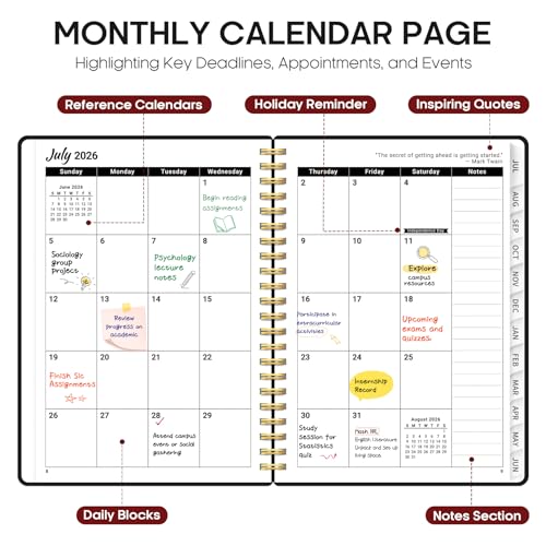 Planner 2026-2027, 6.3" x 8.5" Weekly and Monthly Academic Year Planner Calendar, July 2026 - June 2027, Hardcover Large School Planning Agenda With Tabs, Perfect for School & Office Supplies, A5, Black - color: D-Black, size: A5(6.3"x8.5")