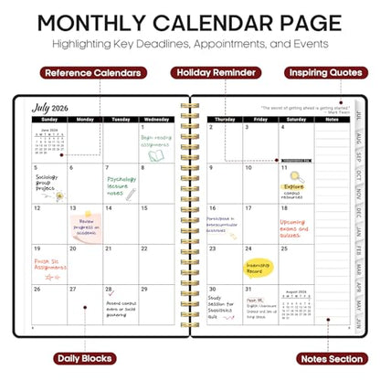 Planner 2026-2027, 6.3" x 8.5" Weekly and Monthly Academic Year Planner Calendar, July 2026 - June 2027, Hardcover Large School Planning Agenda With Tabs, Perfect for School & Office Supplies, A5, Black - color: D-Black, size: A5(6.3"x8.5")