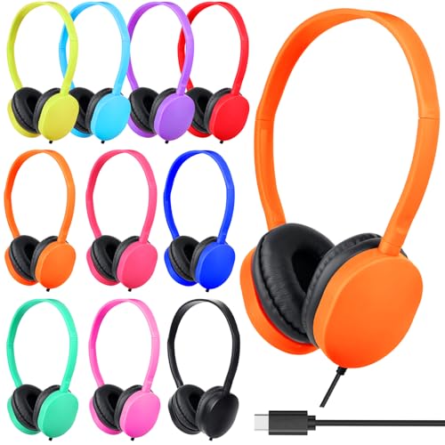 USB C Kids Headphones Bulk for Classroom School 10 Pack,Wired | On-Ear USB Type C Headphones for Children Teens Boys Girl Tablet Travel Testing Mixed Colors