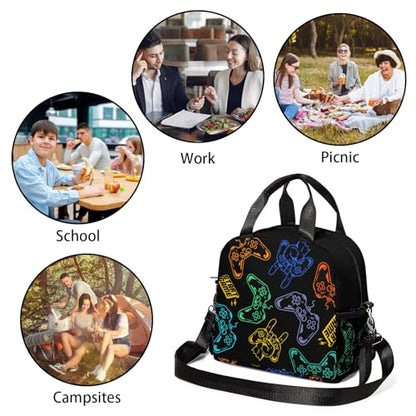 Game Lunch Bag Reusable Insulated Lunch Box Large Capacity Meal Tote for Kids Boys Girls Cooler Bag Waterproof Adjustable Shoulder Strap Gaming Lunch Tote for Work School Picnic Travel Hiking - color: Game03